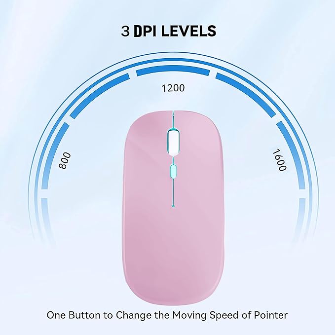 Wireless Bluetooth Mouse Rechargeable Laptop Mice with LED Lights Silent Slim Use(BT5.2 and 2.4G Portable USB Receiver) Dual Mode Computer Mouse for Laptop/iPad/Tablet/Apple/Computer/Mac(Pink)