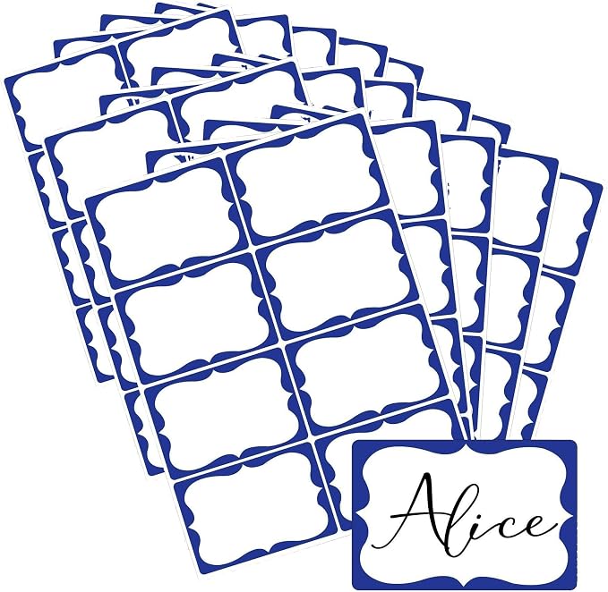 Plain Name Tags Sticker White with Blue Border 3" x 2" Sticky Name Stickers,Nametags 200 Pcs Adhesive Name Tag Labels, Stickers for Clothes,School,Office,Home,Classroom (Pack of 3)