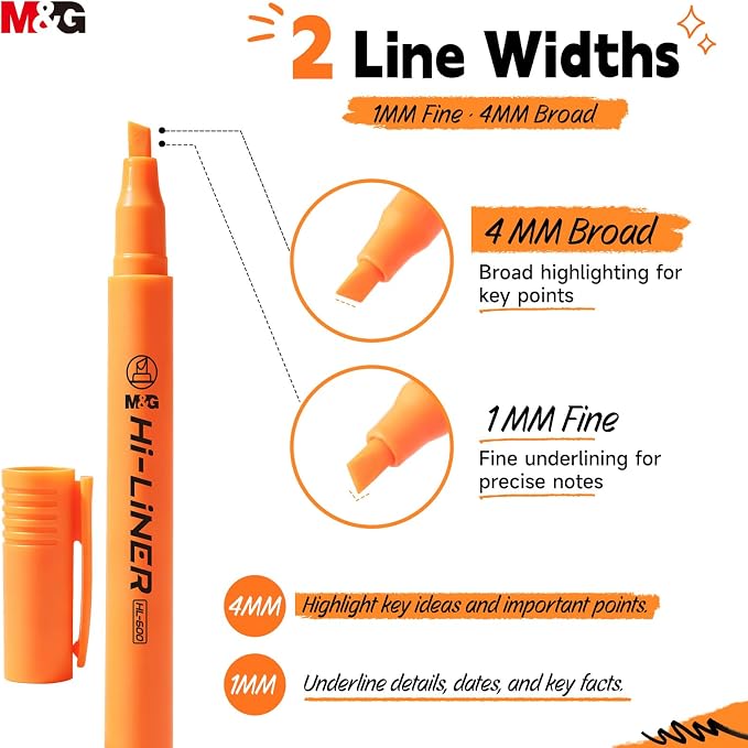 M&G Liner Highlighters, 12-Count Pack Orange Highlighters, Chisel Tip No Bleed Highlighter Pens for Office Documents, Planning, and Everyday Organization