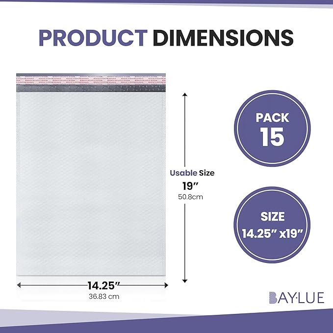 White Poly Bubble Mailers 14.50x20 Inch #7 | Self Seal Large Padded Envelopes | Air Cushioned Bubble Mailer | Usable Size 14.25x19 Inch | Waterproof Lightweight Mailing Shipping Bags | 15 Pack