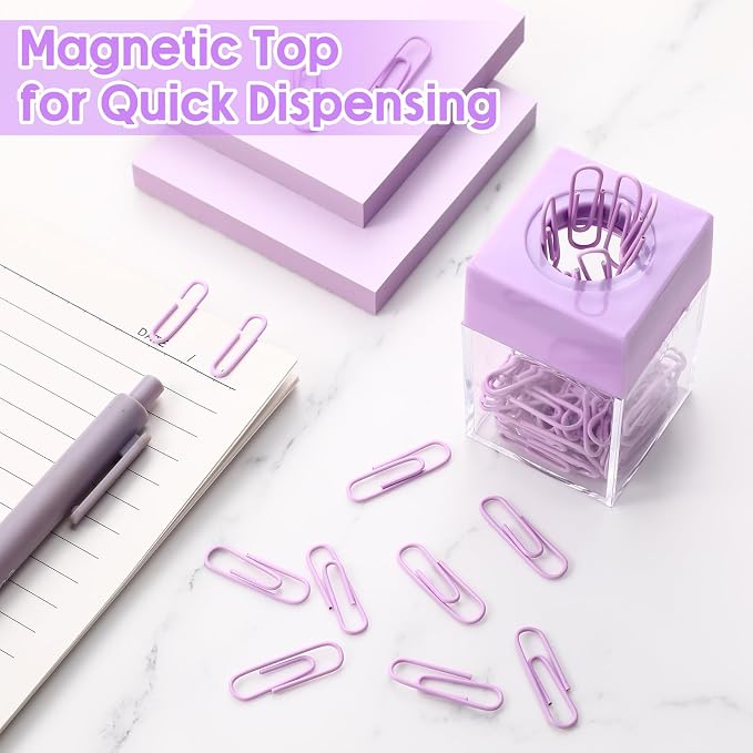 Outus 4 Pieces Magnetic Paper Clip Dispenser Holder for Desk,Purple | Magnetic Paperclip Holder Dispenser Desktop Organizer for Clips Pins Office School Desk Storage