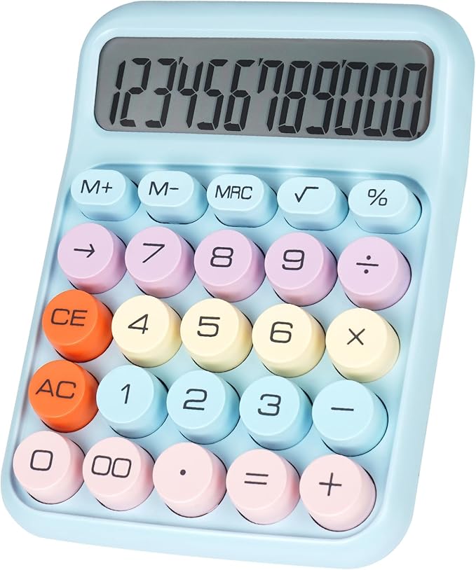 Mechanical Switch Calculator with Big Buttons, Calculators Desktop, 12 Digits, Large LCD Display, Desk Calculator, Cute Pink Calculators for Teachers Students Basic Office (Blue)