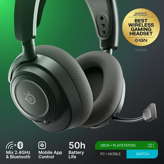 SteelSeries Arctis Nova 7X Wireless Gen 2 Gaming Headset - Real-Time App Control, 50+ HR Play, Neodymium Drivers, Mix 2.4GHz/Bluetooth, Xbox, PC, PS5/PS4, Switch 1/2, Mobile - Black
