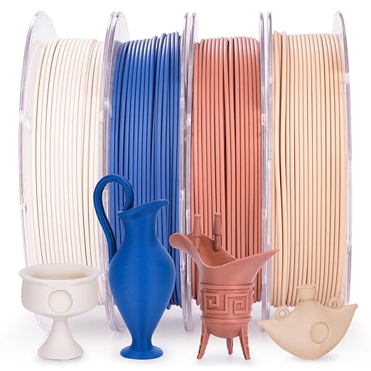 AMOLEN PLA Matte 3D Printer Filament Bundle, PLA 1.75mm Craftsman Color Quartet Set, Porcelain White/Terracotta/Delft Blue/Sand Beige, 200g X 4 Spools