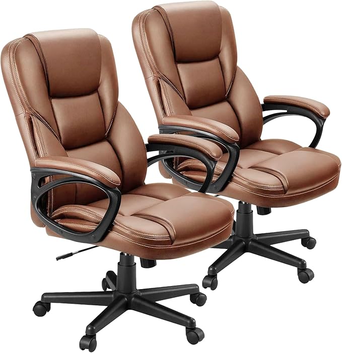 Furmax Office Executive Chair High Back Adjustable Managerial Home Desk Chair, Swivel Computer PU Leather Chair with Lumbar Support (2, Light Brown)