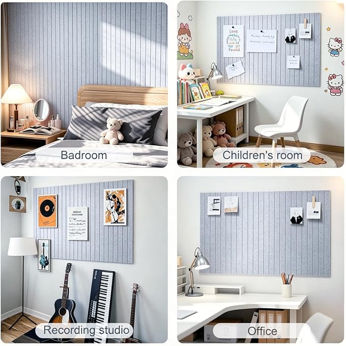 0.47" Thick Felt Pin Board 36"x24" Large Cork Board Alternative 6 Pack 11.81"x11.81"Felt Bulletin Board Wall Tiles Notice Board with 30 Pushpins for Home Office School(Fine-Silver Grey)