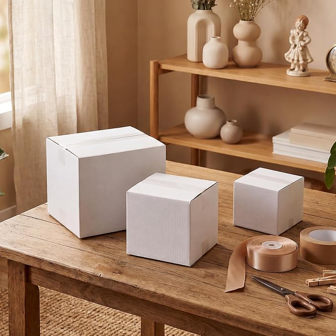 Hoikwo 30 Packs Small Shipping Boxes Mixed Sizes | 10 PCS Each of 7x7x7, 6x6x6, 5x5x5, White Cardboard Box for Small Business Packaging and Mailing