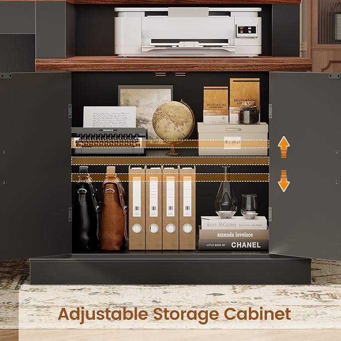 SEDETA Farmhouse 70.9" Executive Desk, Home Office Desk with File Drawers and Storage Cabinet, Computer Desk with Power Outlet for Home Office, Work Study Writing, Black+Brown