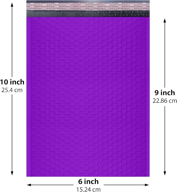Purple Small Poly Bubble Mailers 6x10 inch #0 | Self Seal Padded Envelopes | Cushioned Bubble Mailer | Usable Size 6x9 | WaterProof | Lightweight mailing Shipping Bags | 500 Pack Bulk