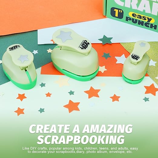 UCEC Star Hole Paper Punch, Star Lever Puncher for Crafts, 1 Inch Craft Punch, 5/8 inch Hole Punch Shape, 3/8 inch Paper Punches for Crafting