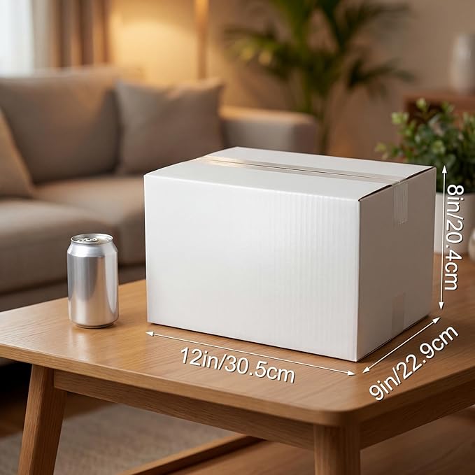 Hoikwo 15 Packs 12x9x8 Large Thin Shipping Boxes, White Big Corrugated Cardboard Box Set for Small Business for Packaging Mailing Lightweight items