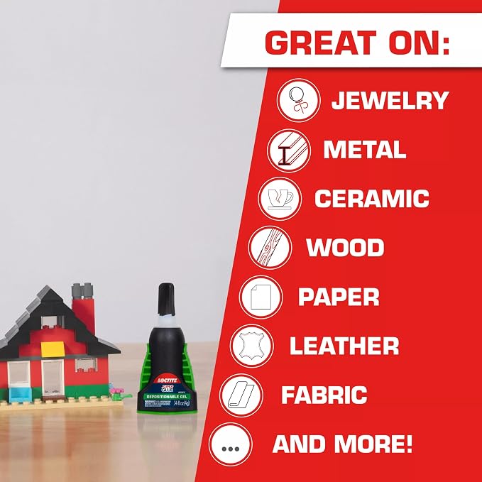 Loctite Super Glue Repositionable Gel, Clear, 0.14 fl oz Bottle, 1 Pack - Superglue for Plastic, Wood, Metal, Crafts & Repair, Cyanoacrylate Adhesive Instant Glue