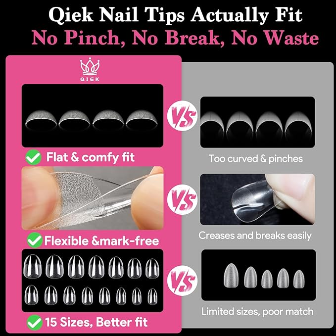 Short Round False Nail Tips, 15 Sizes 510 PCS Clear Soft Press On Fake Nail Pre-shaped Half Matte Full Cover Gel Nail Tips Extensions Strong Thick Long Lasting for DIY Beginners & Salon Manicure