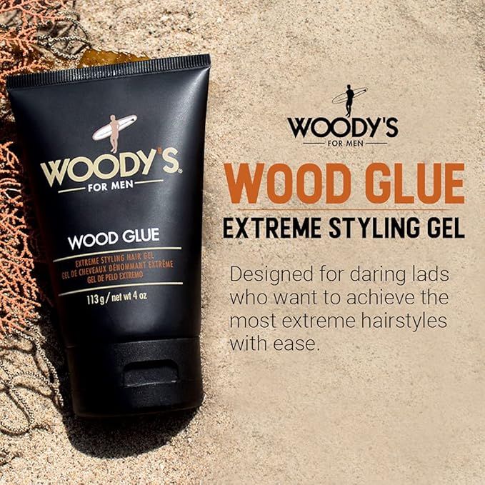 Woody's Wood Glue Extreme Hold Hair Gel for Men - Mens Hair Gel Strong Hold, Non-Flaking, High Shine Styling for All Hairstyles, 4 oz