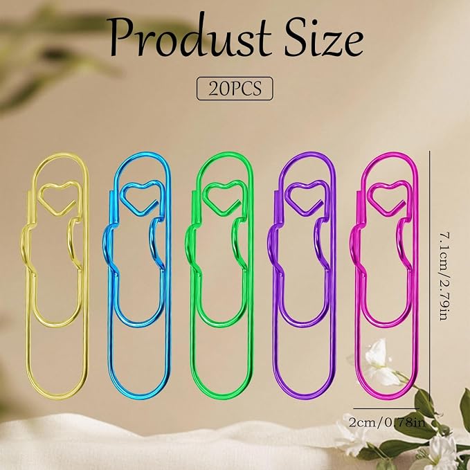 HINGTAI 20Pcs Colorful Metal Pen Clips, Paper Clip Pen Holder Supplies Cute Office Supplies Blue Rose Red Purple Green Rose Gold Gold for Notebook Papers Journal Book
