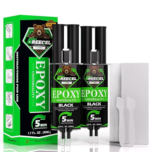 2 Part Black Epoxy Glue 5 Minute Set Adhesive, 1.7 oz Syringe | Fast-Setting 2-Part Strong Epoxy Adhesive, Black Ultra Strong Epoxy Resin Glue for Plastic, Metal, Glass, Ceramic, 2 Pack