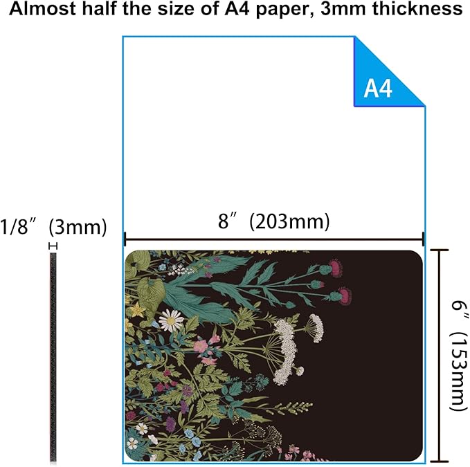 Audimi Small Mouse Pad 6 x 8 Inch, Mini Mouse Pad Thick for Laptop Wireless Mouse Home Office Travel, Portable, Washable (Weeds)