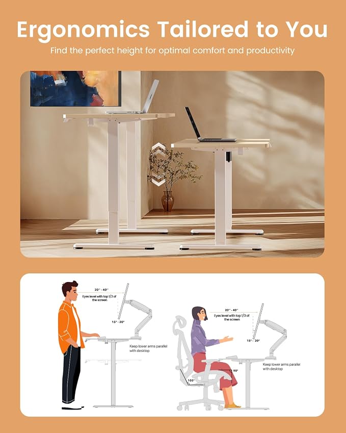 ErGear Height Adjustable Electric Standing Desk, 55 x 28 Inches Sit Stand up Desk, Memory Computer Home Office Desk, Natural