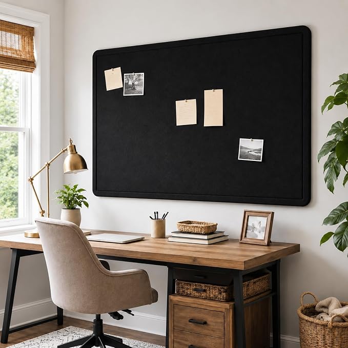 Black Large Felt Bulletin Board for Wall 72 x 48 Inch Frameless | Foldable 0.35-inch pin board with adhesive tape and push pins. cork alternative adhesive mounting frameless panel