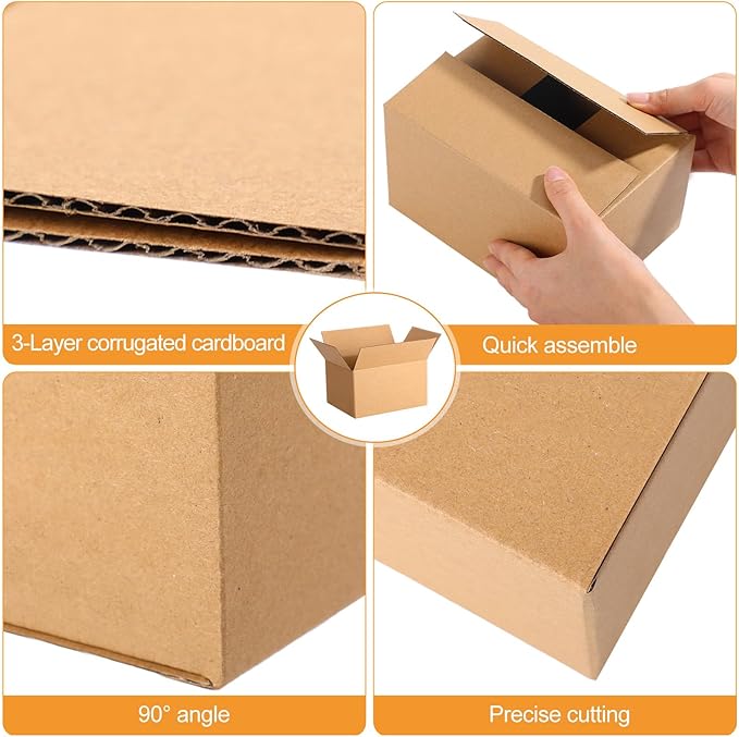 Yeaqee 72 Pcs Shipping Boxes Corrugated Cardboard Small Shipping Boxes for Packaging Mailing Packing Moving Small Business Storage Crafts Gifts(7x5x4 Inch,Kraft Color)