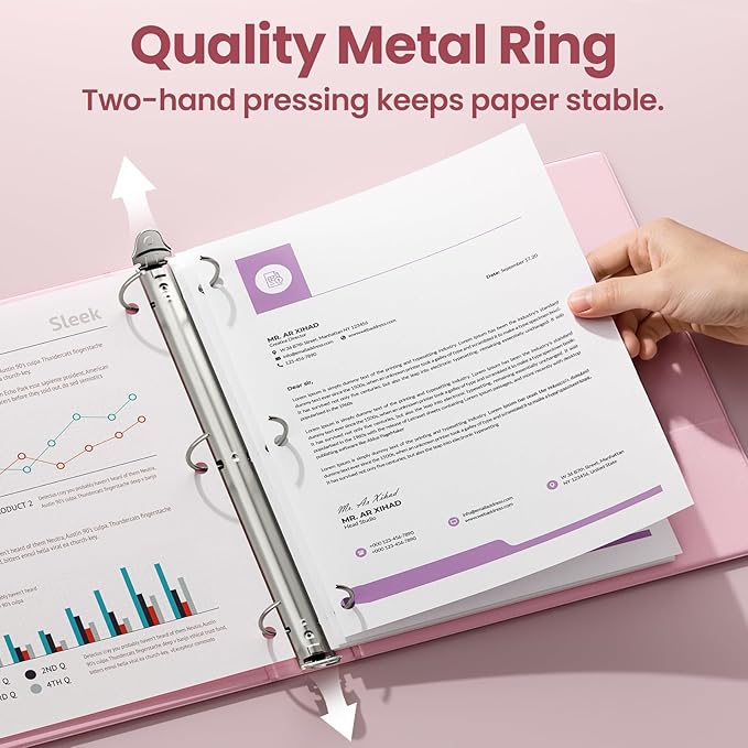 SUNEE 3 Ring Binder 1 Inch 4 Pack, Clear View 1" Binders Three Ring PVC-Free (Fit 8.5x11 Inches) for School or Office Supplies, Pink
