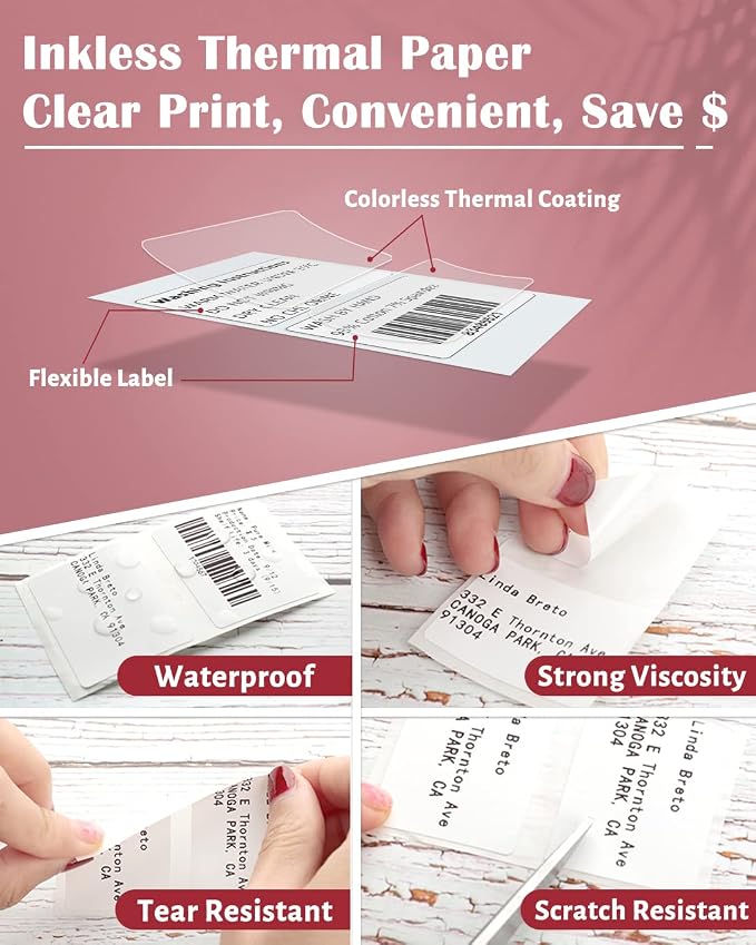 Phomemo Thermal Labels, 1.97"x 1.18", for M110/M100/M220/M108, 230 PCS | Square 50 x 30mm Name Thermal Stickers for Kids/School, 1 Roll, for Barcode/Address/Organization/Logo/Business/Home, White