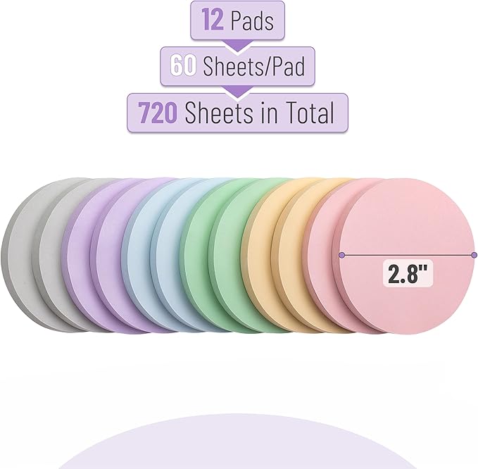 Mr. Pen Round Sticky Notes - 12 Pads, 720 Sheets, Morandi Color, 2.8" x 2.8" Circle Sticky Notes (Pack of 2)