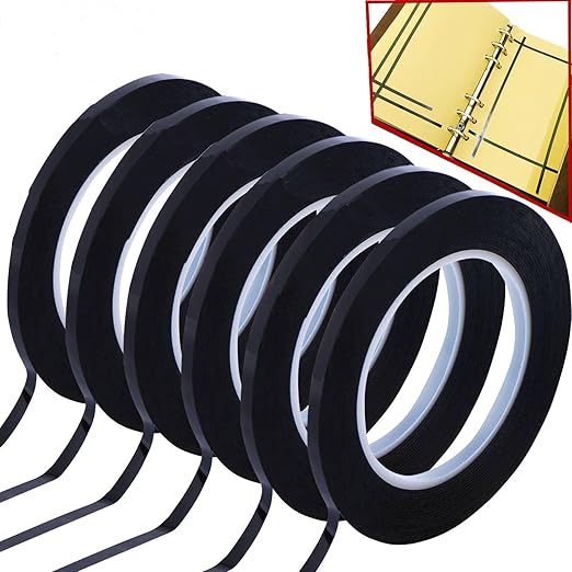 6pcs Lightning Whiteboard Pinstripe Tape Line, 108 Feet Feet Long per Roll, Dry Erase White Board Graphic Grid Marking Gridding Self Adhesive Artist Thin Pinstriping Tape Black (1/8 inch Width)