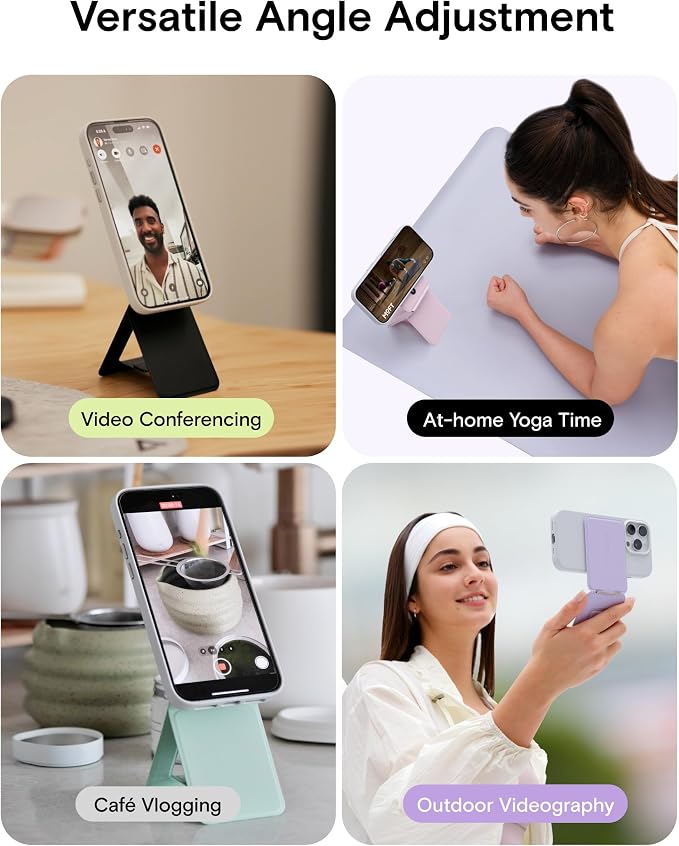 MOFT Phone Stand, Magnetic Phone Tripod Stand Stain-Resistant MOVAS Leather & Angle Adjustment & Strong Magnets Tripod for iPhone 17/16/15/14/13/12 (Included Metal Ring)-Aqua