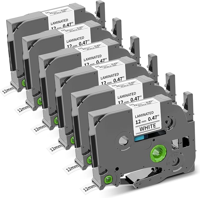 COLORWING TZe TZ Tape 12mm 0.47 Laminated White TZe-231 Ptouch Label Tape | TZ-231 Label Maker Tape Laminated White 0.47" 1/2 inch for Brother Ptouch PT-D210 D220 H110 H103W D400 1280 Refills, 6-Pk