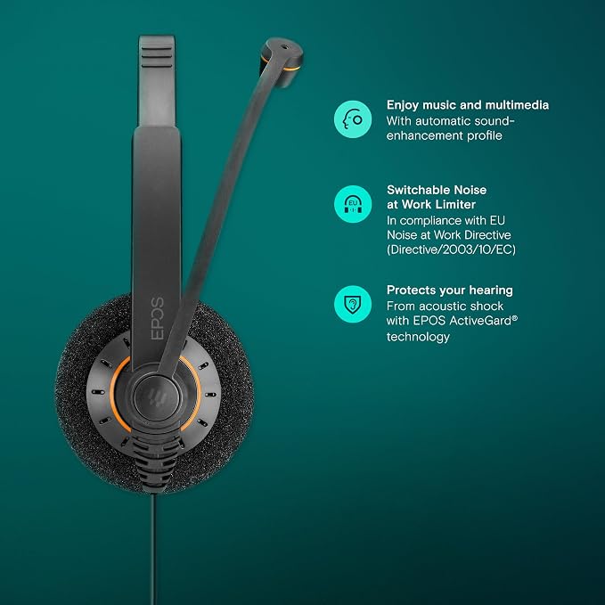 EPOS Sennheiser Consumer Audio SC 60 USB ML (504547) - Double-Sided Business Headset | For Skype for Business | with HD Sound, Noise-Cancelling Microphone, & USB Connector (Black)
