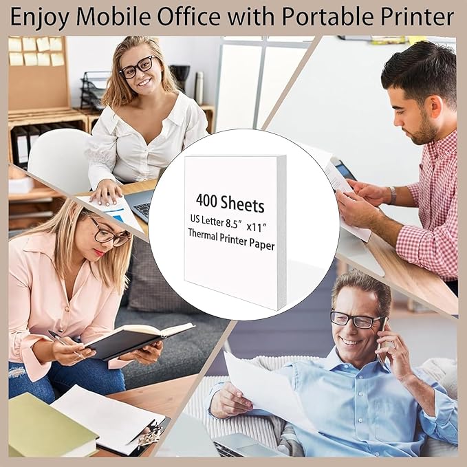 400 Sheets Thermal Printer Paper 8.5 x 11 Inches, Single US Letter Size Office Paper Products for N80/ A28U/ PD-A4 Portable Printer, Inkless and Wireless Printers, Advanced Value Set.
