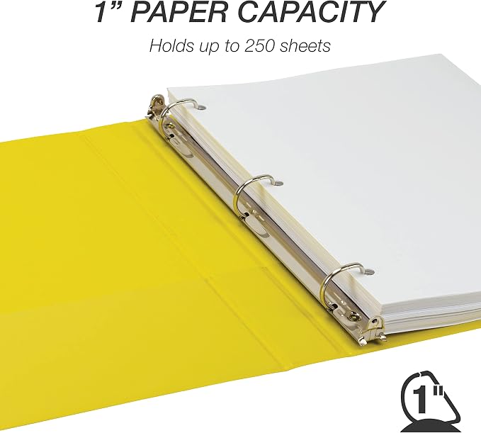 Samsill Durable 1 inch 3 Ring Binder, D Ring Binder, 100% Recycled Chipboard, Yellow