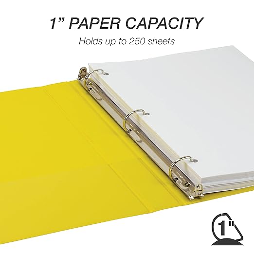 Samsill Durable 1 inch 3 Ring Binder, D Ring Binder, 100% Recycled Chipboard, Yellow, 12 Pack
