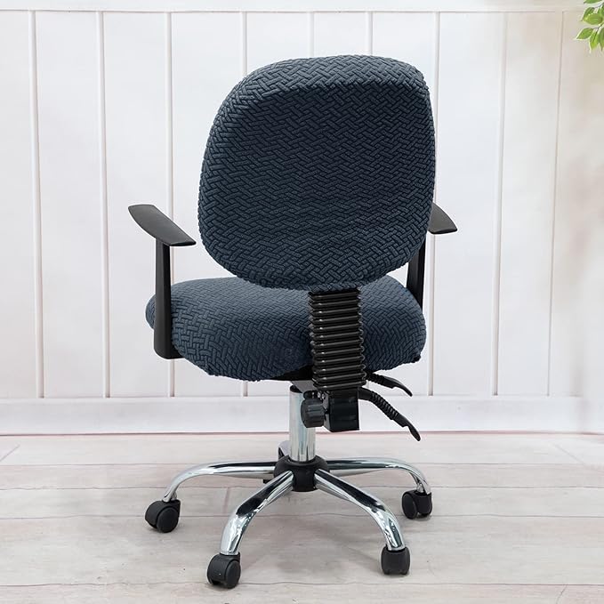 MIFXIN Stretch Computer Office Chair Covers 2 Piece Jacquard Elastic Slipcovers Furniture Protector for Rotating Computer Chairs, Backrest Cover & Seat Cover, NO Chair (Grey Blue)