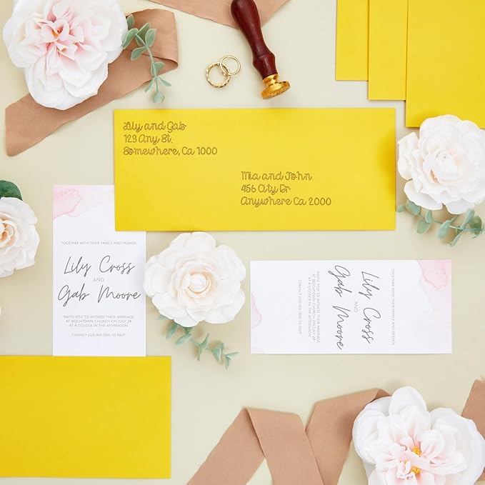 Business Envelopes - 200 Pack 10 Yellow Envelopes, Gummed Seal, 9.5 x 4.13 in - Colored Mailers for Invitations & Business Mailing - Bulk Stationery for Checks & Greeting Cards