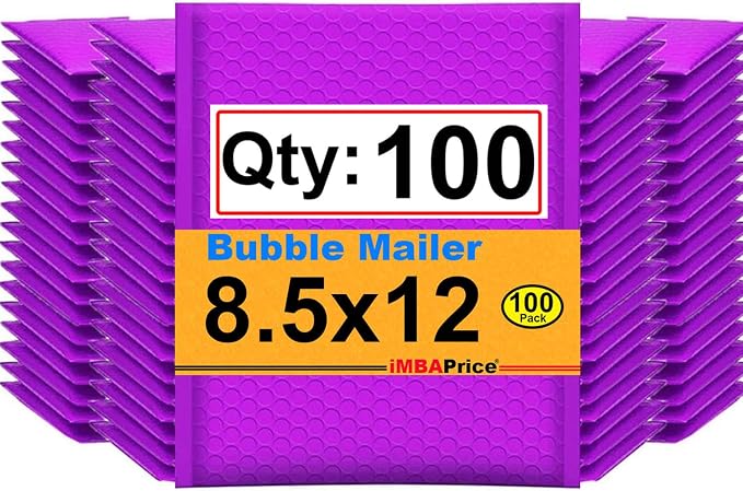 iMBAPrice 8.5x12 Inch Purple Poly Bubble Mailers, 100-Pack – Self-Seal Padded Shipping Envelopes, Waterproof Bubble Bags for Books, Cosmetics, Electronics Accessories