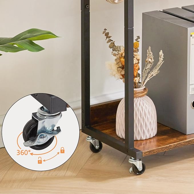 YMYNY 3-Tier Mobile Printer Stand 32.28*17.32*11.81" Rustic Brown HPT002H | Printer Cart with Adjustable Storage Shelf & 6 S-Hooks Tall Printer Table for Home Office,for Computer Tower Stand,Shredder