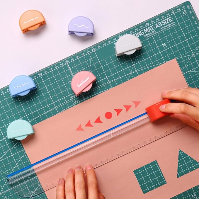 7 in 1 Paper Cutter,Multi Purpose Paper Trimmer Positioning Locating Ruler Design Versatile Trimmer Scrapbook Tool for Straight Dotted Crease Curve Stamping Lace