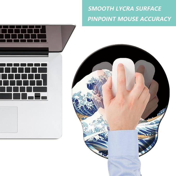 Mouse Pad with Wrist Support, Ergonomic Mouse Pad with Memory Foam Wrist Rest Cushion, Non-Slip Rubber Base Gaming Mice Pad for Home Office Computer Laptop, Sea Wave