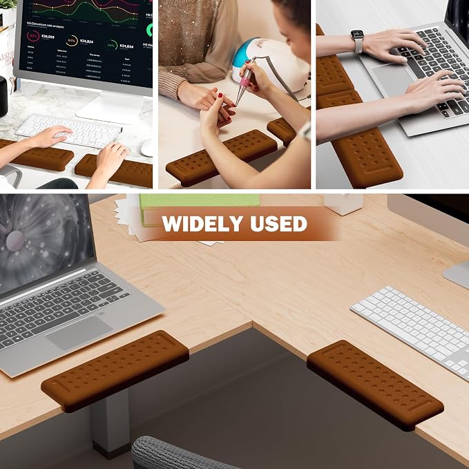Leolee L-Shaped Desk Elbow Pads for Desk, Brown Arm Rest for Desk | Memory Foam, Non-Slip Base, Ergonomic Desk Edge Cushion, Wrist Rest for Computer Keyboard, Typing, Office, Home (2 Piece)