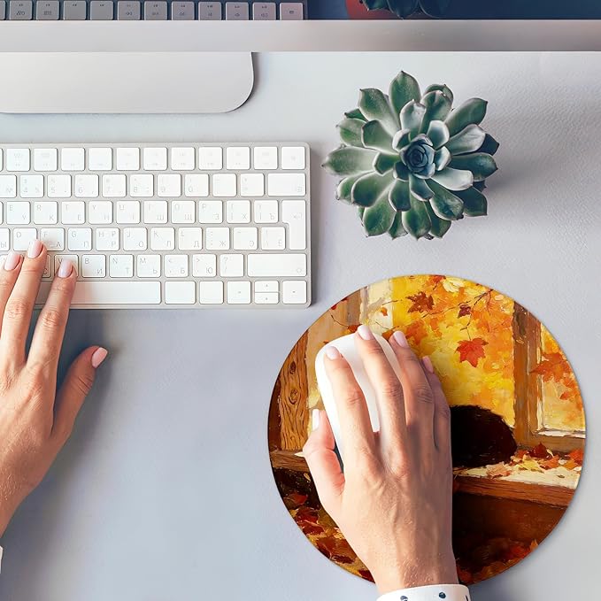 Round Mouse pad, high-end Texture, Sewn Edge Design, Anti-Slip Rubber Base. 8.6 x 8.6 inches (Autumn Glow)