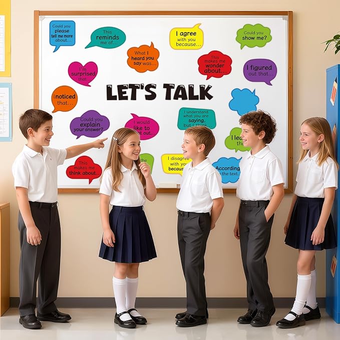 20Pcs Conversation Starters Bulletin Board Decorations Set, Let's Talk Bulletin Board Inspirational Affirmation Cutouts Welcome Back to School for Classroom Teacher Supplies Office Door Wall Decor