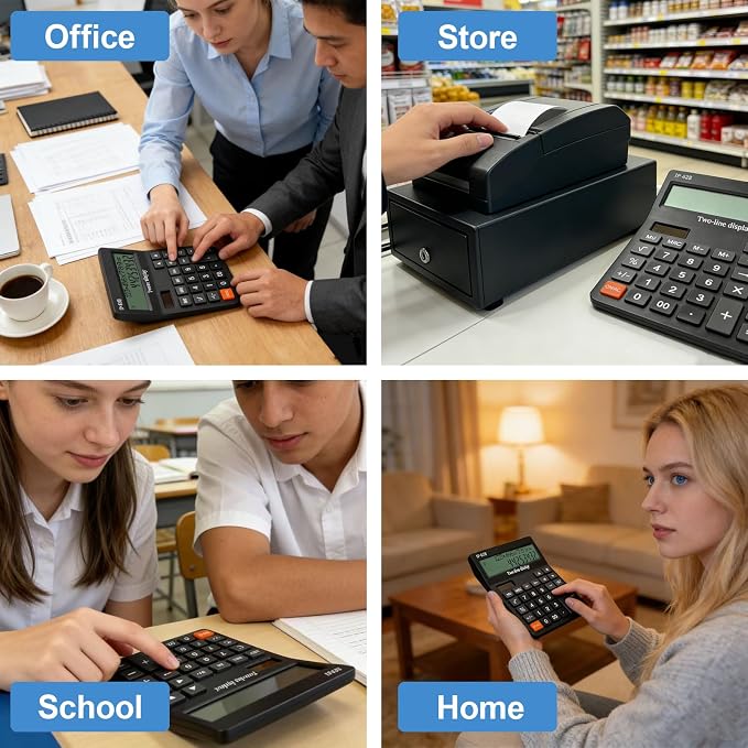Calculators Desktop,Solar Desk Calculator with Large 2 Line Display, Basic Calculator with Big Button, 4 Function Calculator for Business, Students, Office Supplies (Black)