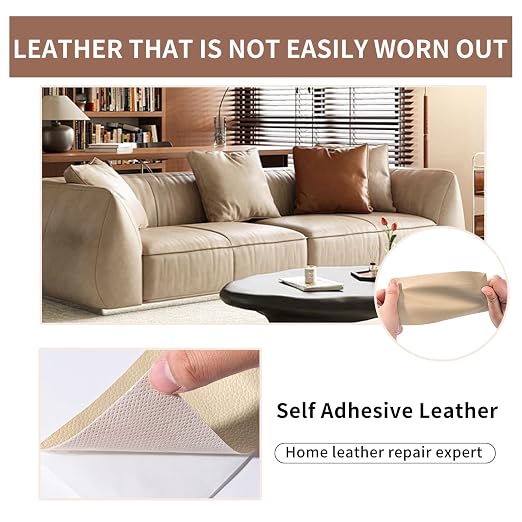 Leather Repair Patch Tape, Light Grey 3 x 61 Inches Self Adhesive Leather Repair Kit for Furniture, Car Seat,Vinyl Leather Repair Kit for Office Chairs, Couch, Sofa, Luggage