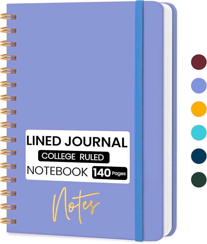 Lined Spiral Journal Notebook, A5 College Ruled Notebook for Journaling, Note-Taking, and Daily Planning, Durable Hardcover with an Elegant Design, Periwinkle