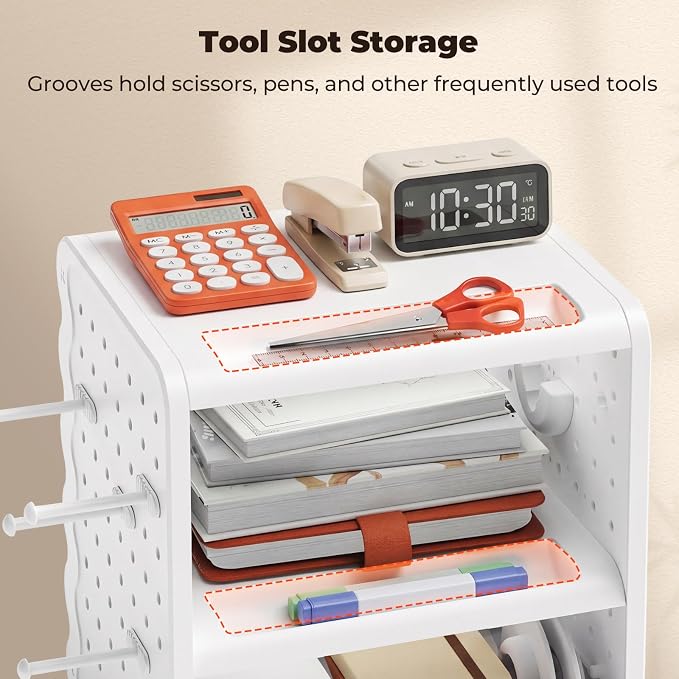 MUNBYN 4x6 Thermal Label Holder for Rolls and Fanfold Labels, ILH03 | 3-Tier Shelf, 5-in-1 Sticker Holder, Drawer, Hooks & Pegboard, For Shipping Label Printing, Office, Small Business, Home