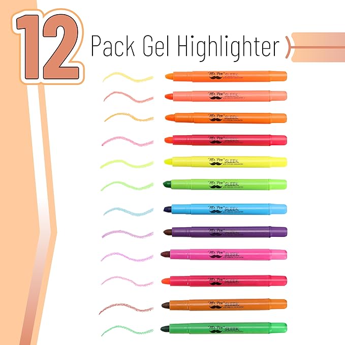 Mr. Pen- Gel Highlighters, 12 Pack, Assorted Colors, Bible Highlighters for Bibles That Do Not Bleed