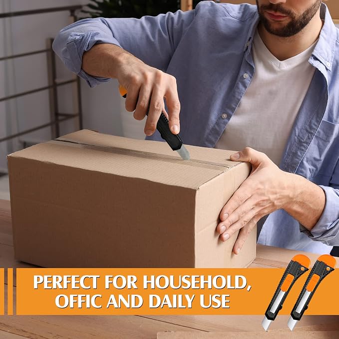 Lasnten 100 Pack Box Cutter Retractable Utility Knife 18mm Wide Blade Cardboard Cutter Suitable for Office Art, Craft and Home Use