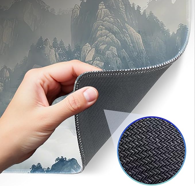 Gaming Mouse Pad, Non-Slip Rubber Base, Enlarged Mouse Pad with Stitching for Gaming, Office and Home, 31.5x11.8 Inch, Mountain Ink Painting